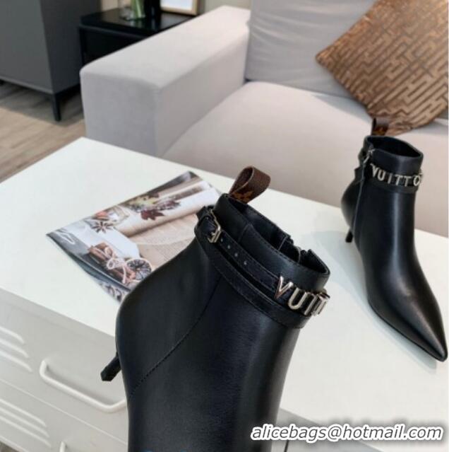 Best Product Louis Vuitton Call Back Leather Signature Strap Short Boots 91015 Black 2020