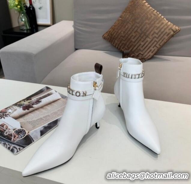 Pretty Style Louis Vuitton Call Back Leather Signature Strap Short Boots 91015 White 2020