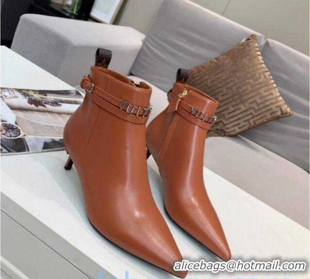 Popular Style Louis Vuitton Call Back Leather Signature Strap Short Boots 91015 Brown 2020