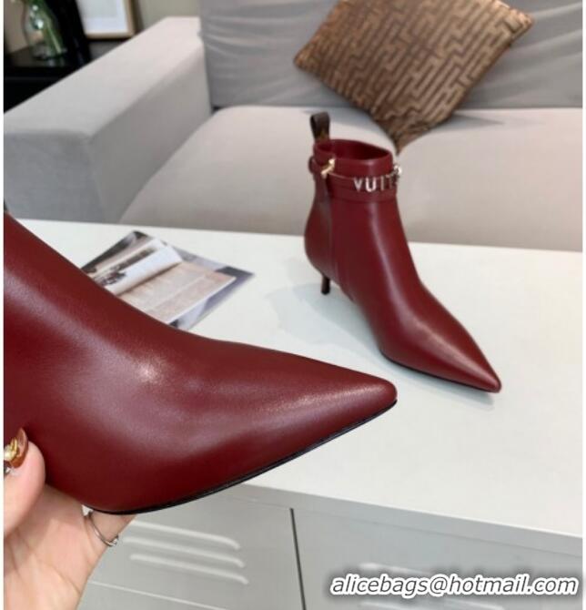 Charming Louis Vuitton Call Back Leather Signature Strap Short Boots 91015 Burgundy 2020