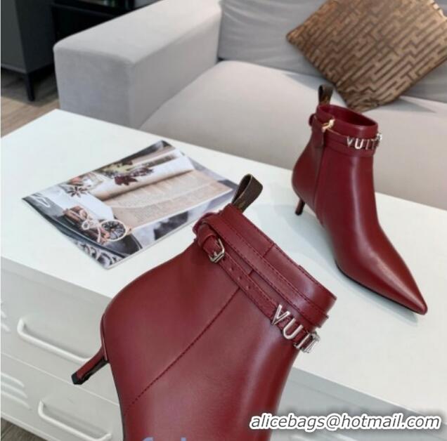 Charming Louis Vuitton Call Back Leather Signature Strap Short Boots 91015 Burgundy 2020