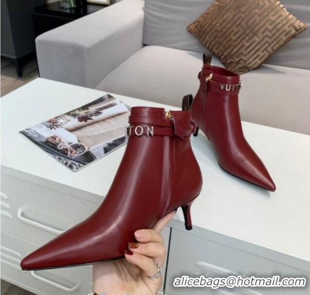 Charming Louis Vuitton Call Back Leather Signature Strap Short Boots 91015 Burgundy 2020