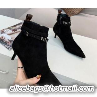 Best Grade Louis Vuitton Call Back Suede Signature Strap Short Boots 91019 Black 2020