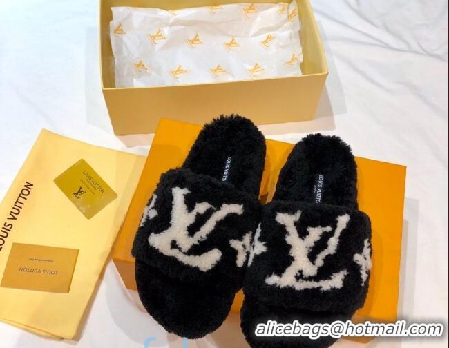 Perfect Louis Vuitton LV Homey Lambskin Wool Flat Mules 92134 Black