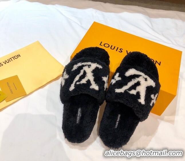 Perfect Louis Vuitton LV Homey Lambskin Wool Flat Mules 92134 Black