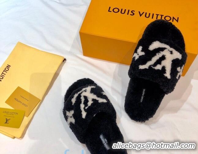 Perfect Louis Vuitton LV Homey Lambskin Wool Flat Mules 92134 Black