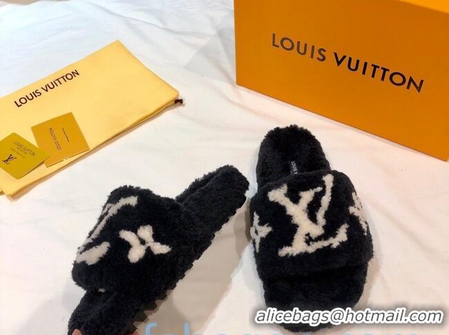 Perfect Louis Vuitton LV Homey Lambskin Wool Flat Mules 92134 Black