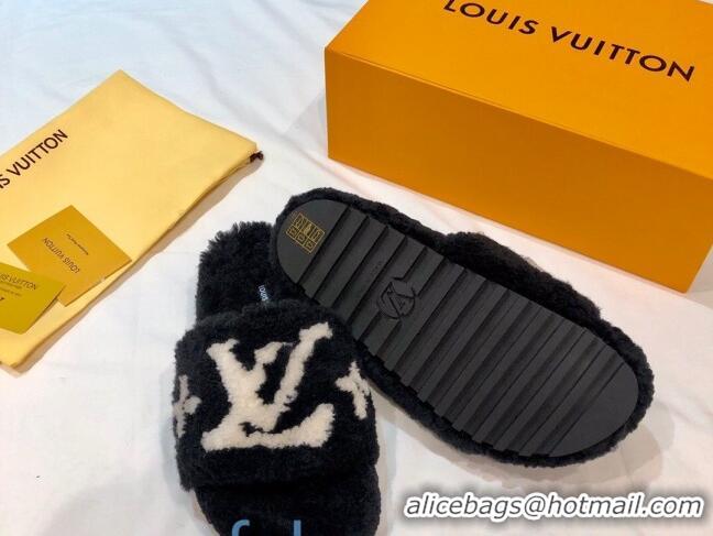 Perfect Louis Vuitton LV Homey Lambskin Wool Flat Mules 92134 Black