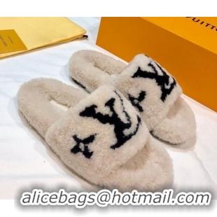 Best Price Louis Vuitton LV Homey Lambskin Wool Flat Mules 92134 Beige