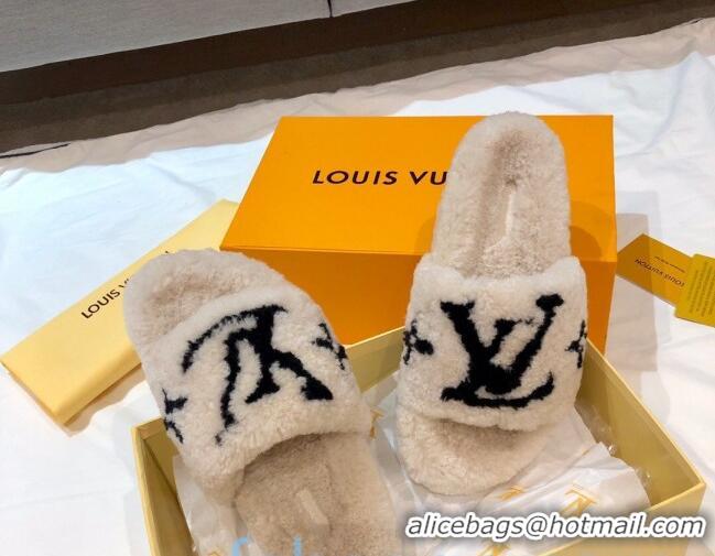 Best Price Louis Vuitton LV Homey Lambskin Wool Flat Mules 92134 Beige