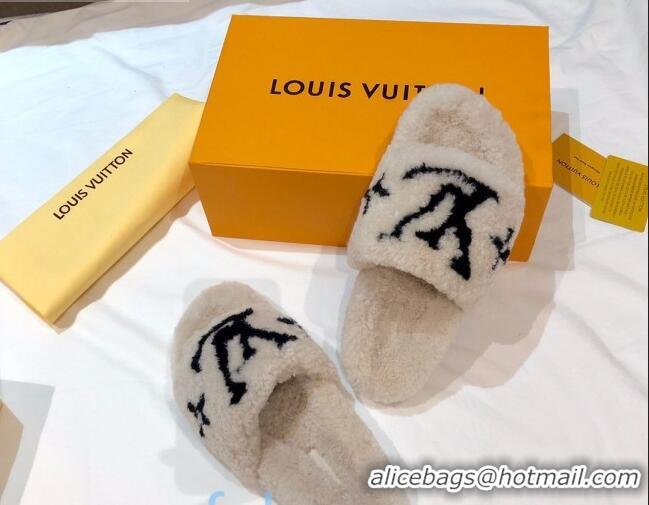 Best Price Louis Vuitton LV Homey Lambskin Wool Flat Mules 92134 Beige