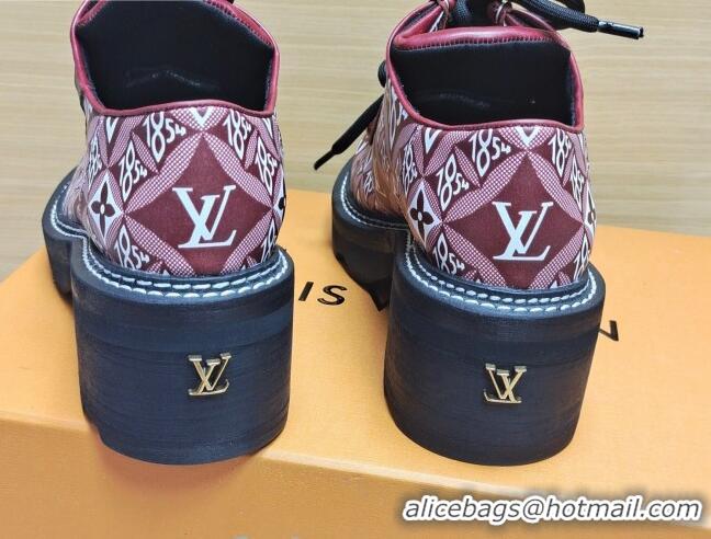 Luxury Louis Vuitton LV Beaubourg Platform Derby Lace-up Loafers in 1854 Monogram Canvas Red 2020