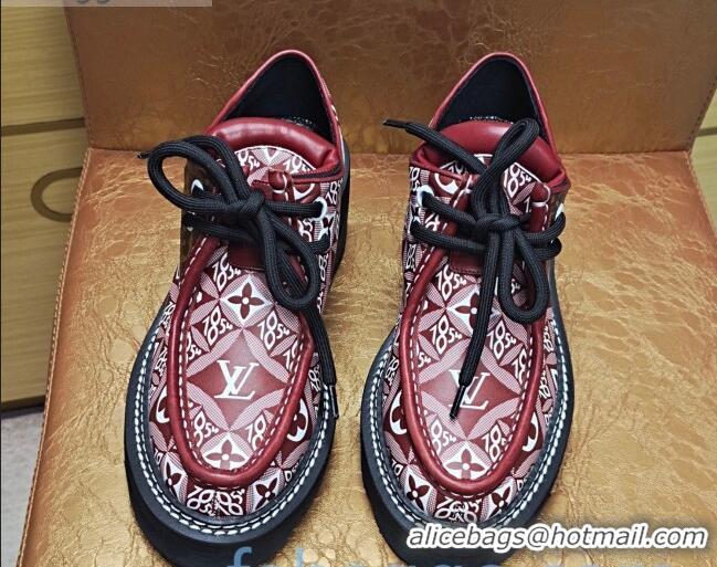 Luxury Louis Vuitton LV Beaubourg Platform Derby Lace-up Loafers in 1854 Monogram Canvas Red 2020