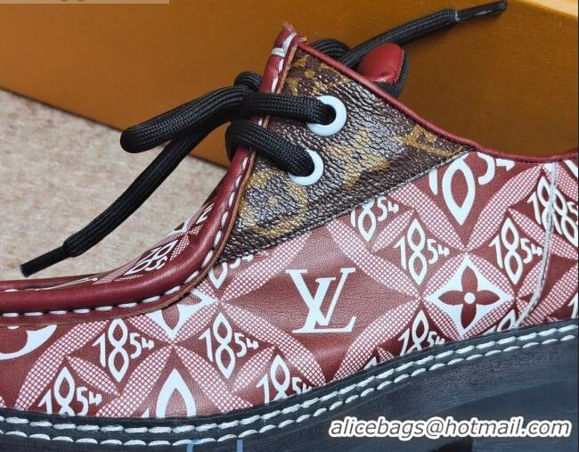 Luxury Louis Vuitton LV Beaubourg Platform Derby Lace-up Loafers in 1854 Monogram Canvas Red 2020