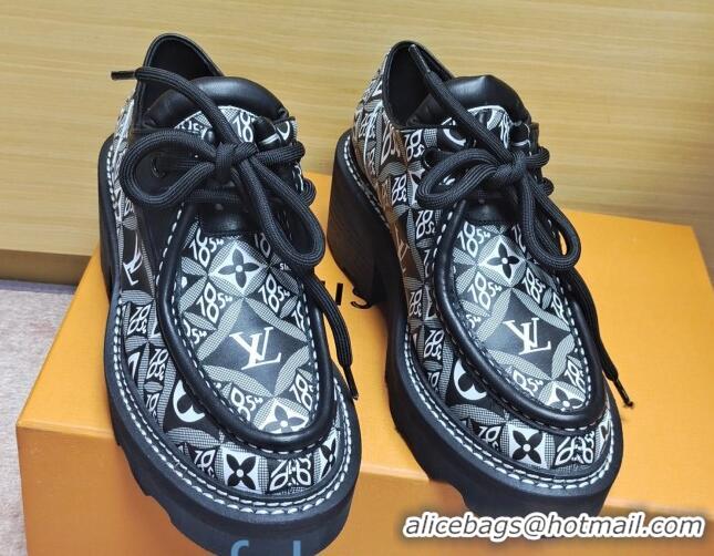 Best Price Louis Vuitton LV Beaubourg Platform Derby Lace-up Loafers in 1854 Monogram Canvas Black 2020