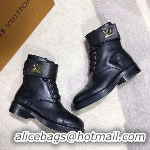 High Quality Louis Vuitton Calfskin Embroidered LV Side Ankle Boots 9100 Black 2020