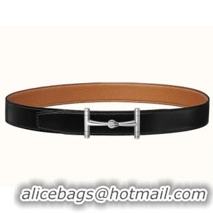 Grade Quality Hermes Original Leather H Buckle Belt 619021 Black/Silver