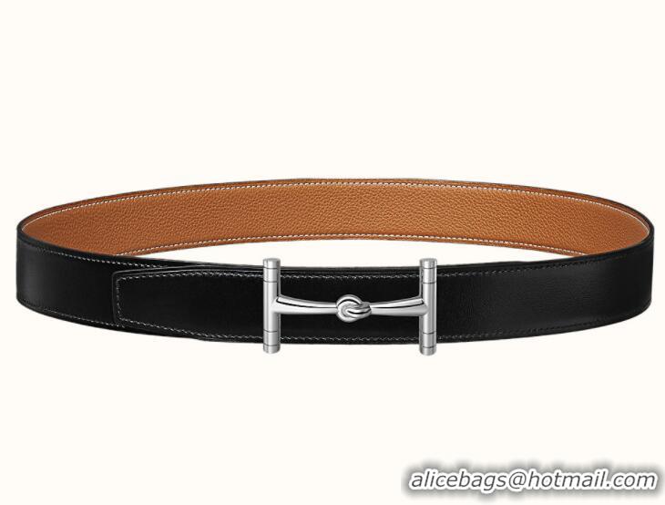 Grade Quality Hermes Original Leather H Buckle Belt 619021 Black/Silver