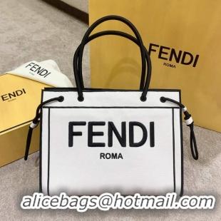 Top Quality Fendi Canvas Large Roma Shopper Tote F3101 White/Black 2020