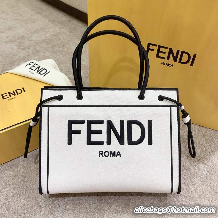 Top Quality Fendi Canvas Large Roma Shopper Tote F3101 White/Black 2020