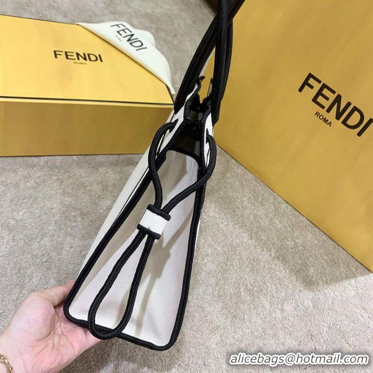 Top Quality Fendi Canvas Large Roma Shopper Tote F3101 White/Black 2020