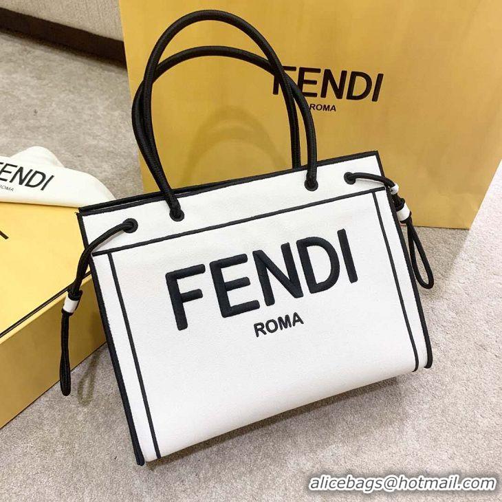 Top Quality Fendi Canvas Large Roma Shopper Tote F3101 White/Black 2020