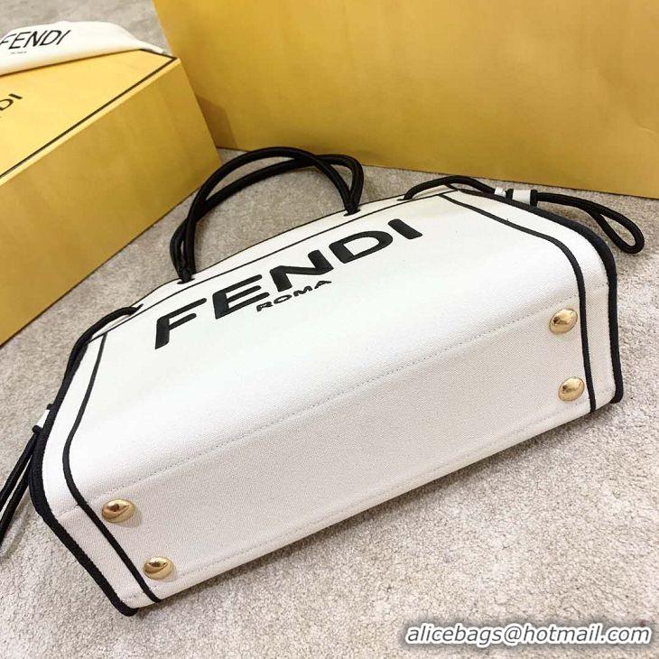 Top Quality Fendi Canvas Large Roma Shopper Tote F3101 White/Black 2020