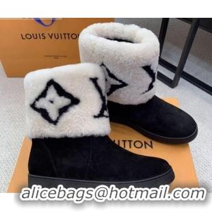 Best Price Louis Vuitton Calfskin Suede and Wool Flat Short Boots 92744 Black