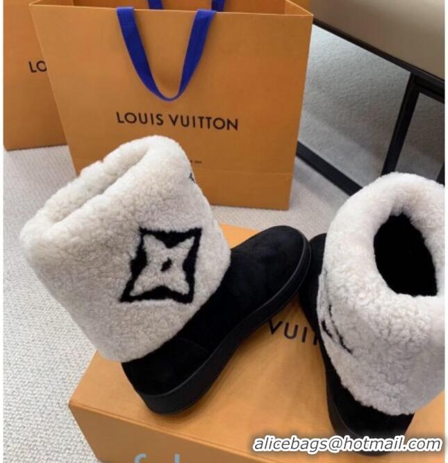 Best Price Louis Vuitton Calfskin Suede and Wool Flat Short Boots 92744 Black