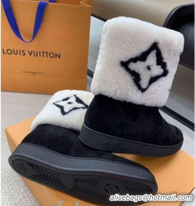 Best Price Louis Vuitton Calfskin Suede and Wool Flat Short Boots 92744 Black