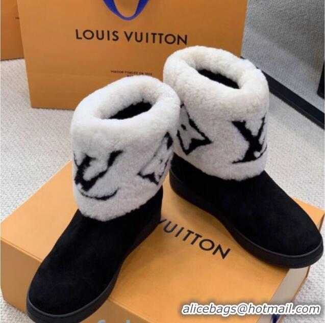 Best Price Louis Vuitton Calfskin Suede and Wool Flat Short Boots 92744 Black