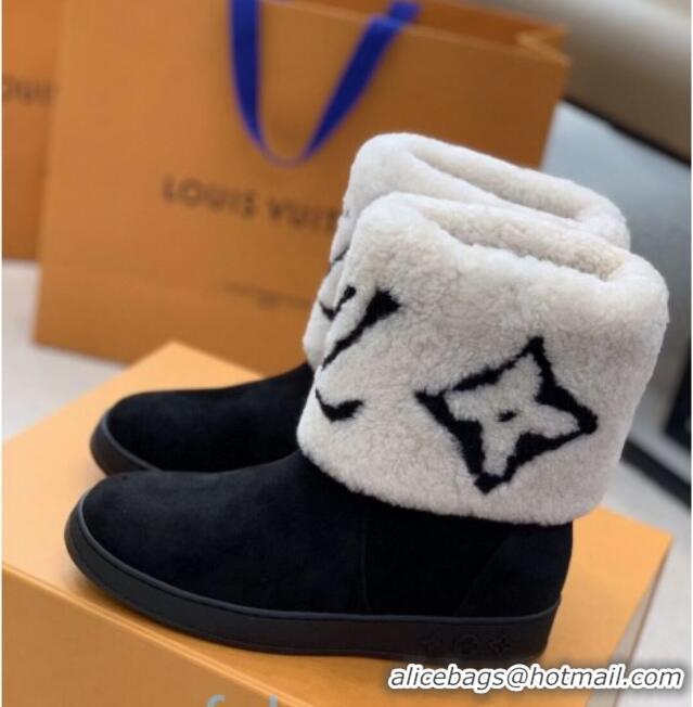 Best Price Louis Vuitton Calfskin Suede and Wool Flat Short Boots 92744 Black