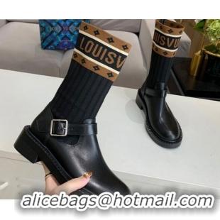 Sumptuous Louis Vuitton Monogram Knit Sock Short Boots with Buckle Strap 92747