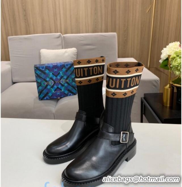 Sumptuous Louis Vuitton Monogram Knit Sock Short Boots with Buckle Strap 92747