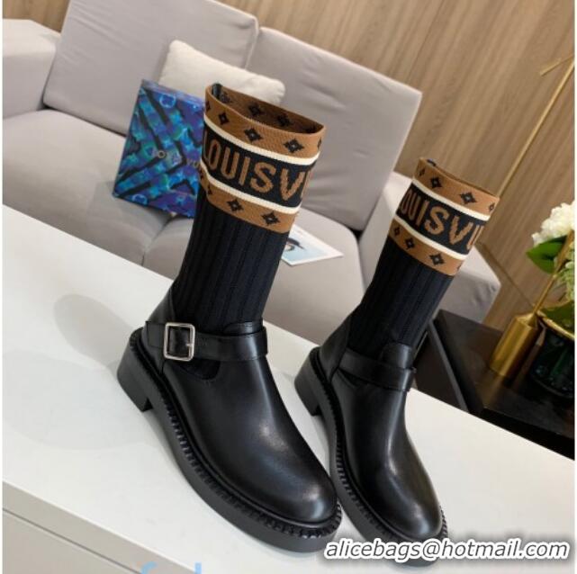 Sumptuous Louis Vuitton Monogram Knit Sock Short Boots with Buckle Strap 92747