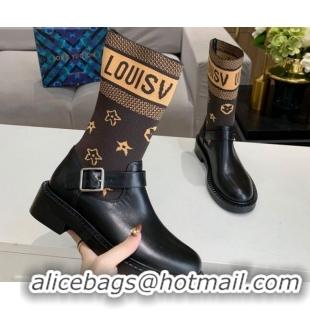 Stylish Louis Vuitton Monogram Knit Sock Short Boots with Buckle Strap 92748