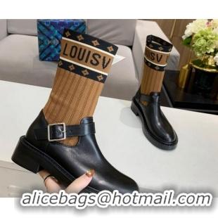 Classic Practical Louis Vuitton Monogram Knit Sock Short Boots with Buckle Strap 92749