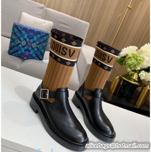 Classic Practical Louis Vuitton Monogram Knit Sock Short Boots with Buckle Strap 92749