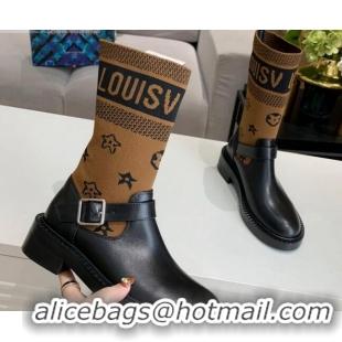 Affordable Price Louis Vuitton Monogram Knit Sock Short Boots with Buckle Strap 92750