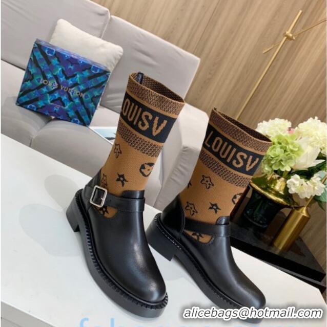 Affordable Price Louis Vuitton Monogram Knit Sock Short Boots with Buckle Strap 92750