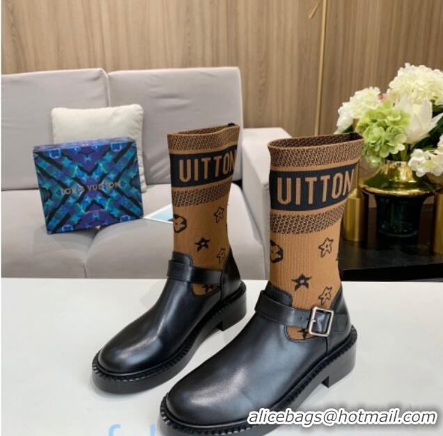 Affordable Price Louis Vuitton Monogram Knit Sock Short Boots with Buckle Strap 92750