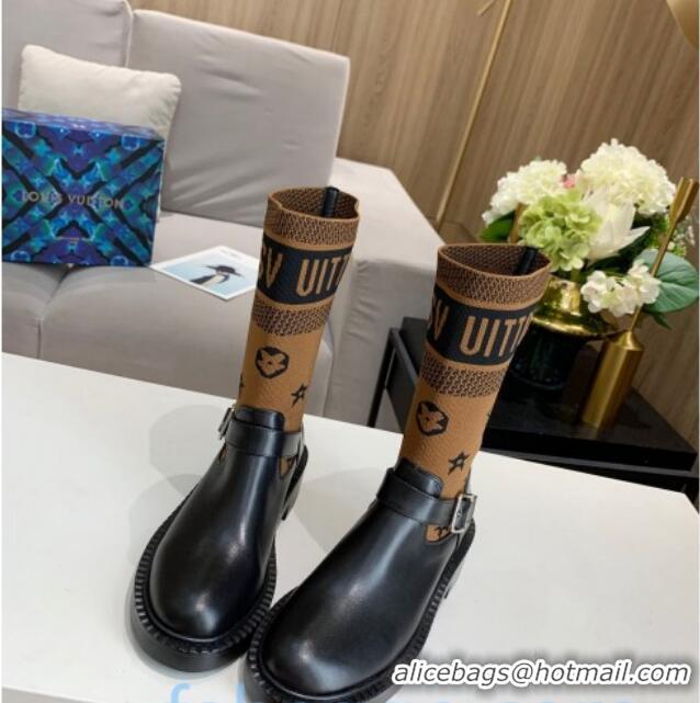 Affordable Price Louis Vuitton Monogram Knit Sock Short Boots with Buckle Strap 92750