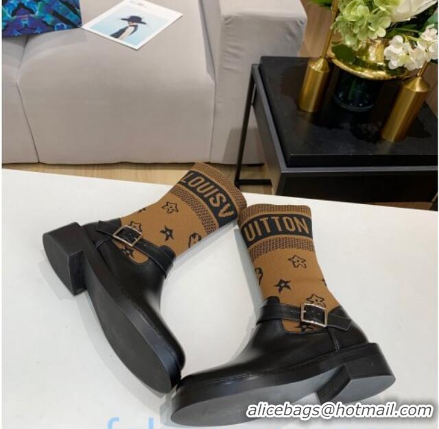 Affordable Price Louis Vuitton Monogram Knit Sock Short Boots with Buckle Strap 92750