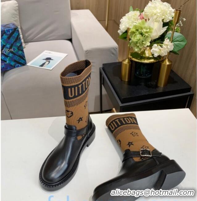 Affordable Price Louis Vuitton Monogram Knit Sock Short Boots with Buckle Strap 92750