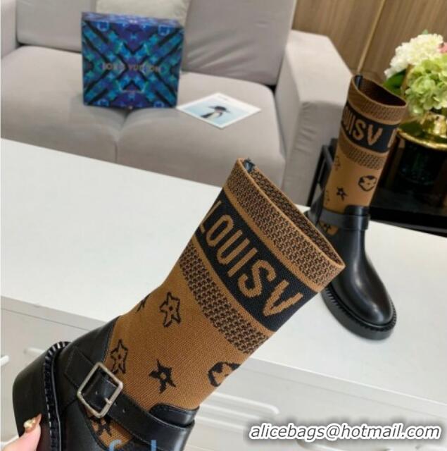 Affordable Price Louis Vuitton Monogram Knit Sock Short Boots with Buckle Strap 92750