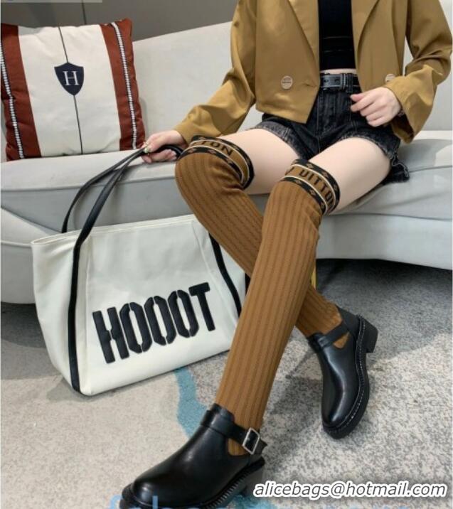 Unique Discount Louis Vuitton Monogram Knit Sock Over-Knee Boots with Buckle Strap 92751