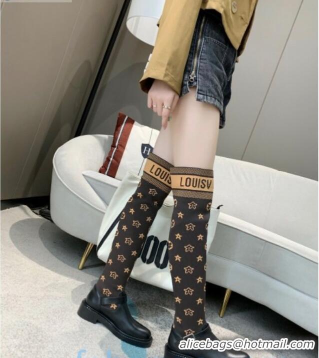 Best Grade Louis Vuitton Monogram Knit Sock Over-Knee Boots with Buckle Strap 92752