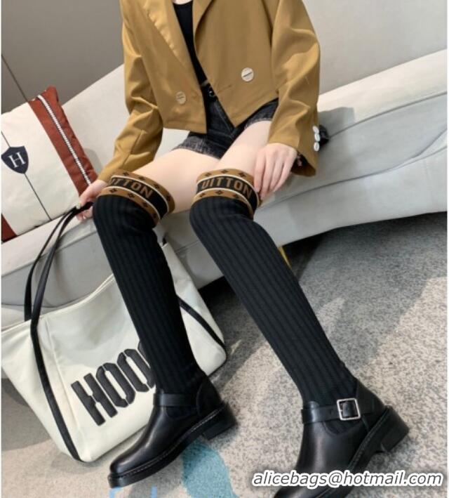 Stylish Louis Vuitton Monogram Knit Sock Over-Knee Boots with Buckle Strap 92753