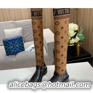 Popular Style Louis Vuitton Monogram Knit Sock Over-Knee Boots with Buckle Strap 92754