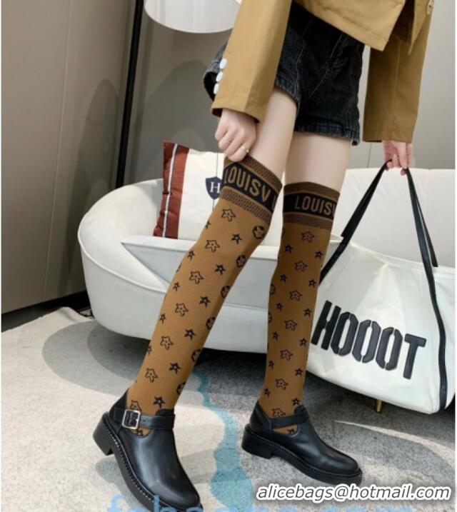 Popular Style Louis Vuitton Monogram Knit Sock Over-Knee Boots with Buckle Strap 92754